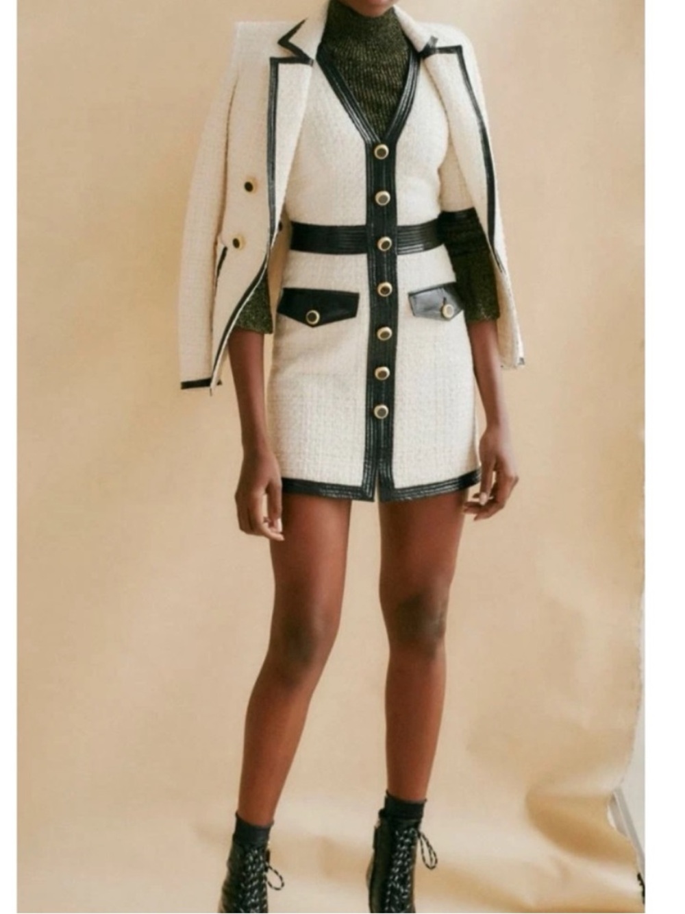 VERONICA BEARD Simona Mini Dress Black White Metallic Tweed Dress
